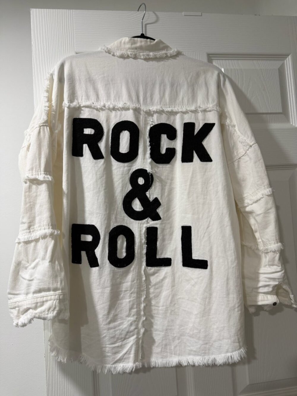Elan White Rock & Roll Denim Jacket Size S | Embroidered Fringe Jacket